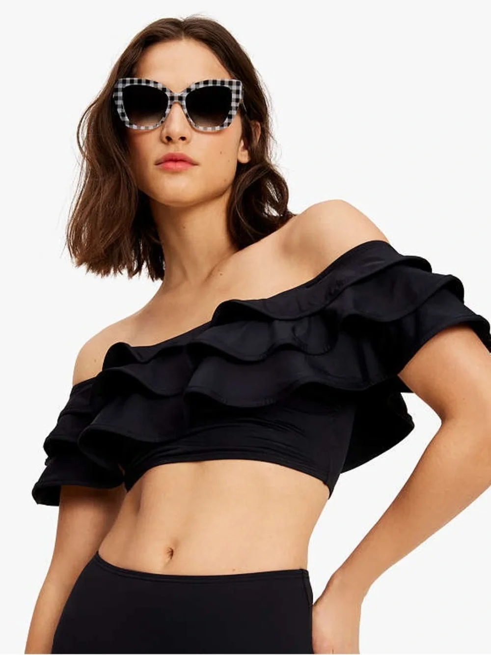 NWT ♠️ Kate Spade New York Black Ruffle 2-Piece Bikini Set Size L